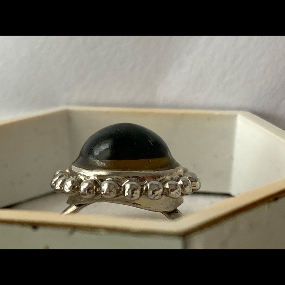 Silver Ring & Translucent Dark Green Center Stone - image 4
